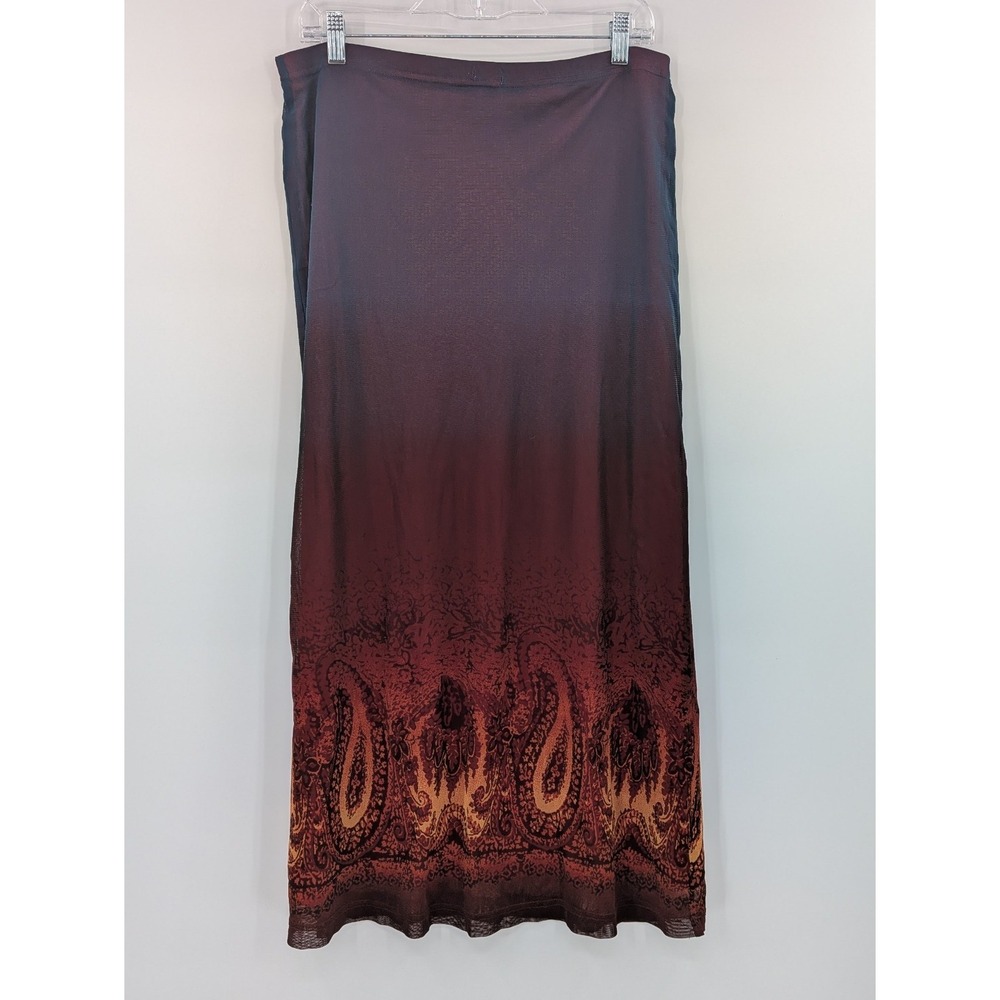 Whimsigoth Y2K Boho Dark Blue Burgundy Orange Sheer Overlay Ombre Maxi L Skirt - Picture 5 of 9